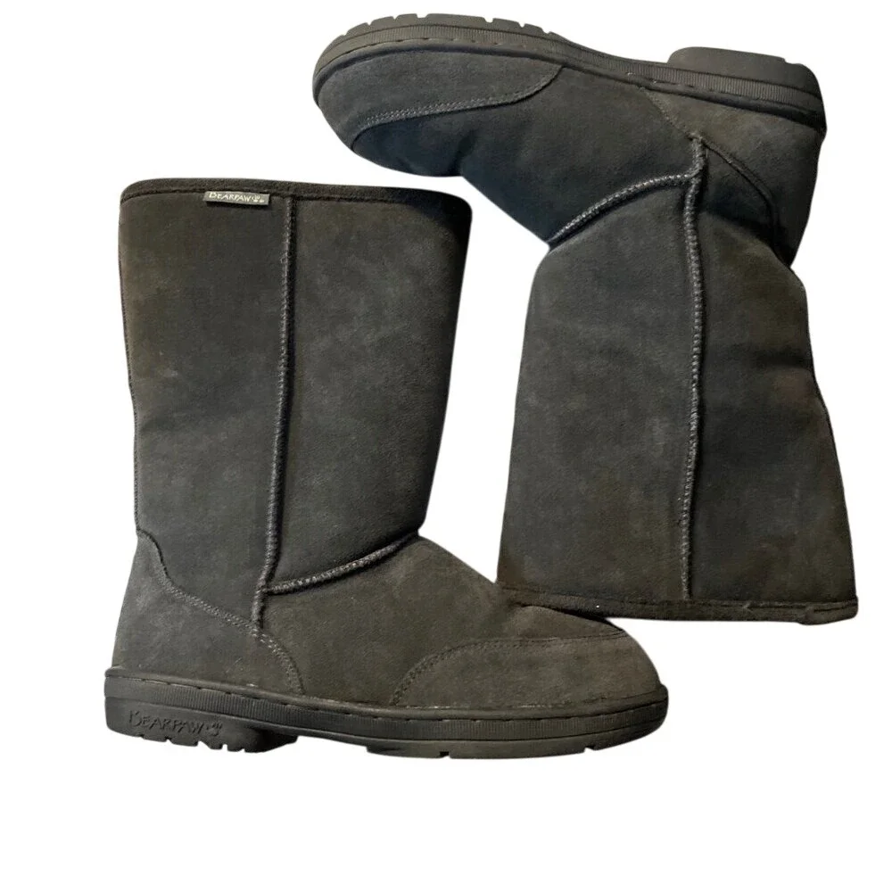 BEARPAW Women's Emma Tall Classic Suede Slip On Boot-Charcoal Grey‎  9M